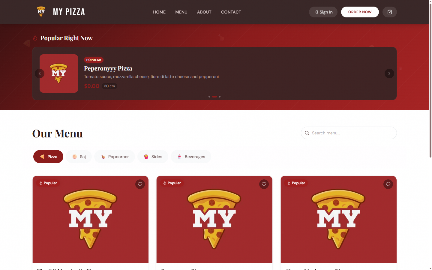 MyPizza Menu